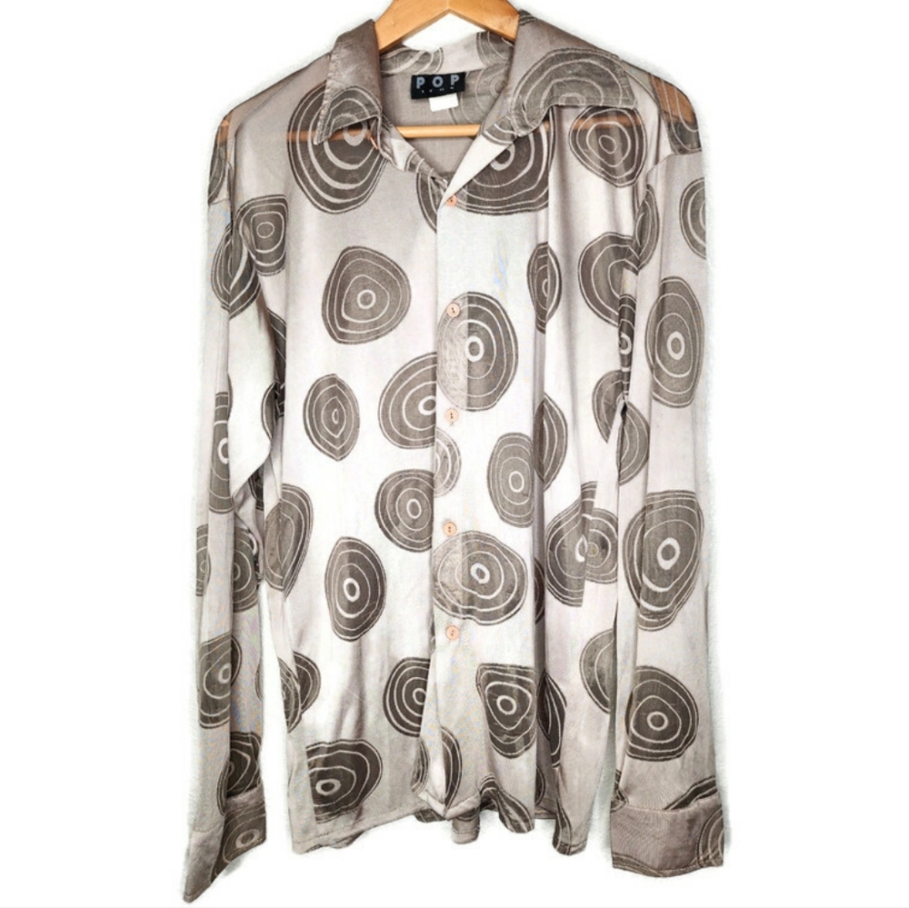 1980s Taupe Semi Sheer Vintage Disco Shirt by Pop Icon Size M